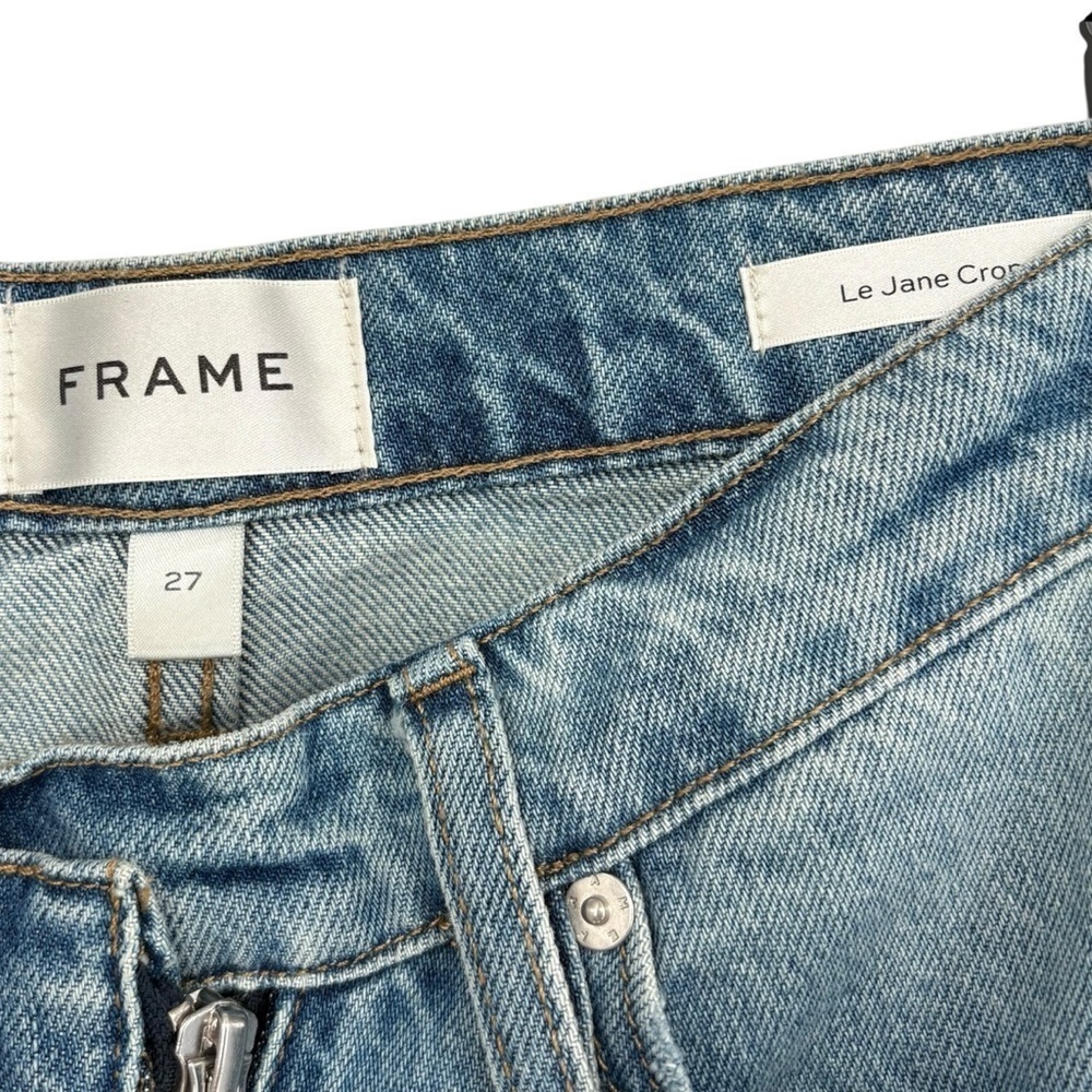 Frame Le Jane Crop Angled Zipper Jeans Size 27 Rhode Wash High Rise Distressed - Picture 5 of 11